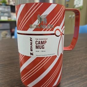 Stanley Red and White Striped Camp Mug